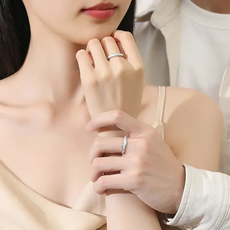 Mint Green Matching Couple Friendship Lover Open Adjustable Rings Set Minimalist Engagement Wedding Rings Lovers Kit