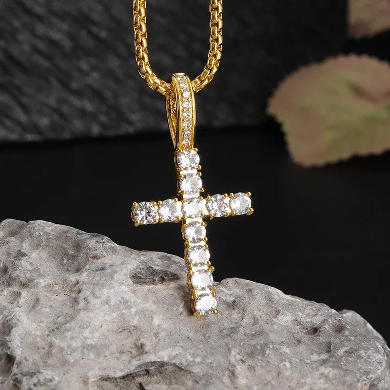 Vintage Christian Ice Crystal Jesus Head Pendant Necklace for Men and Women Cross Catholic Amulet Jewelry