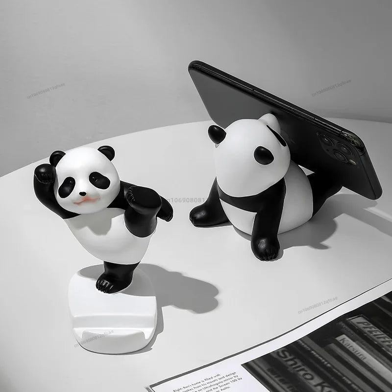 Cute Panda Phone Holder Cartoon Panda Mobile Phone Holder Universal Phone Bracket Panda Sculpture Statue Decor Resin Toy Gift
