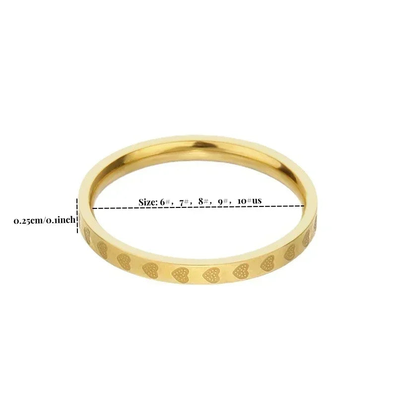 Stainless Steel Gold Color Multi Hearts 2.5mm Thin Finger Rings for Women Size 6/7/8/9/10# Wedding Engagement Jewelry Gifts
