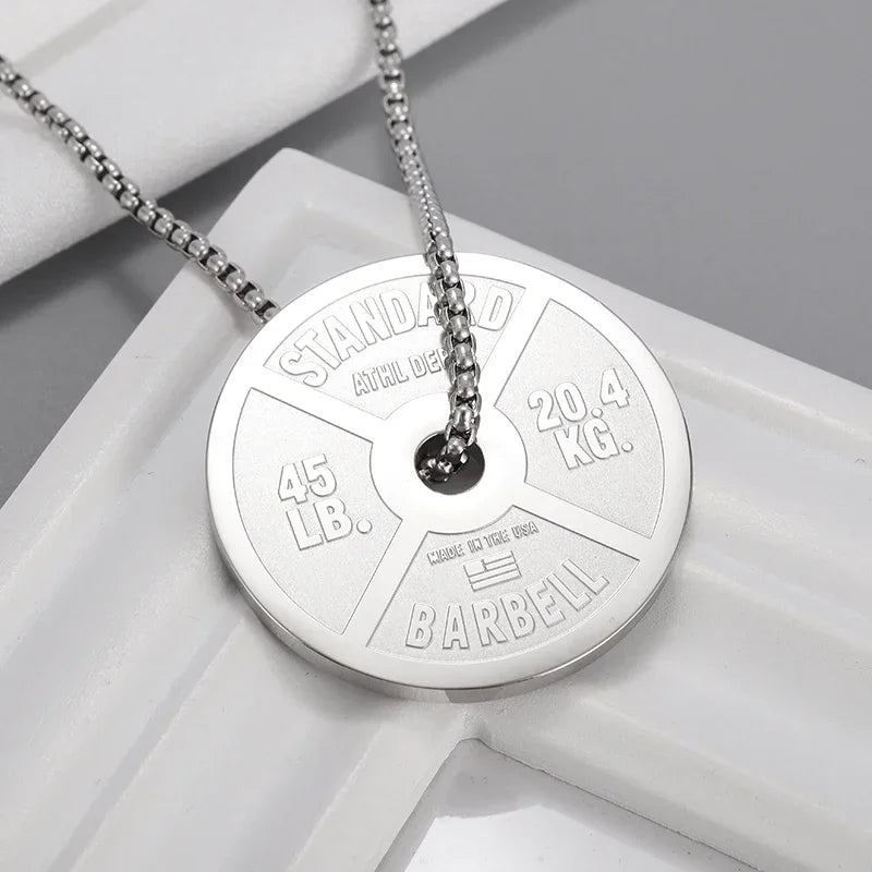 Cool Titanium Steel Dumbbell Pendant Necklace Barbell Fitness Pendant Men and Women Leisure Sports Punk Jewelry