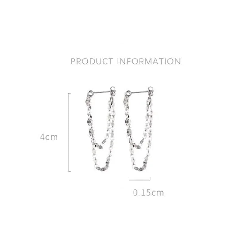 925 Sterling Silver Double Layered Tassel Earrings Long Sparkling Chain Earrings Summer Exquisite and Fashionable Party Jewelry