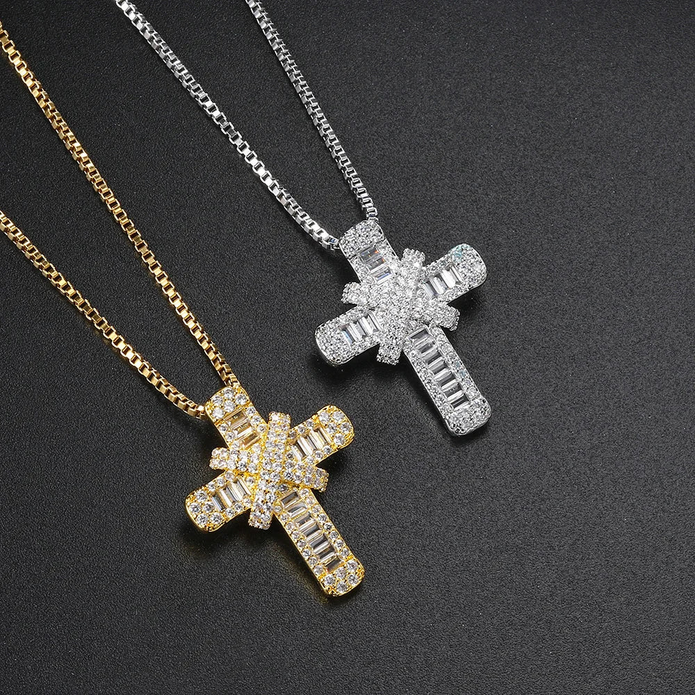 Hip Hop Cross Pendant Rope Box Chain Necklaces for Men Women Luxury Inlaid CZ Punk Personality Rapper Accessory Fashion Jewelry