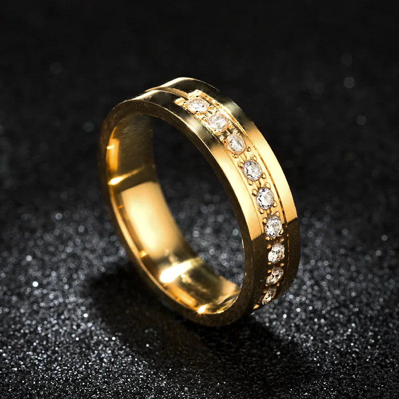 Fashion Wedding Bands Rings for Women Men Love Gift Gold-color Trendy Stainless Steel Promise Couple Jewelry Gifts