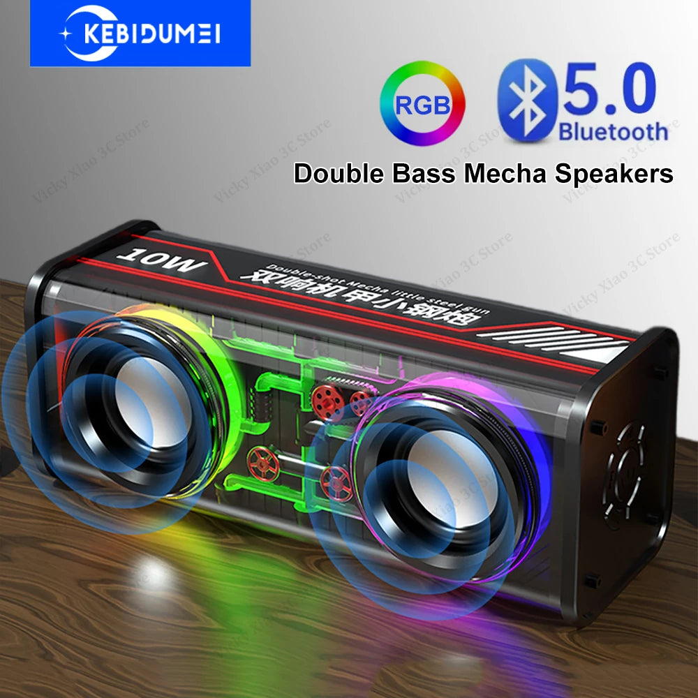 Bluetooth 5.0 Dual Speakers 1800mAh Transparent Mecha Speakers Wireless RGB Light Effect Loudspeaker Bass Subwoofer Mini Speaker