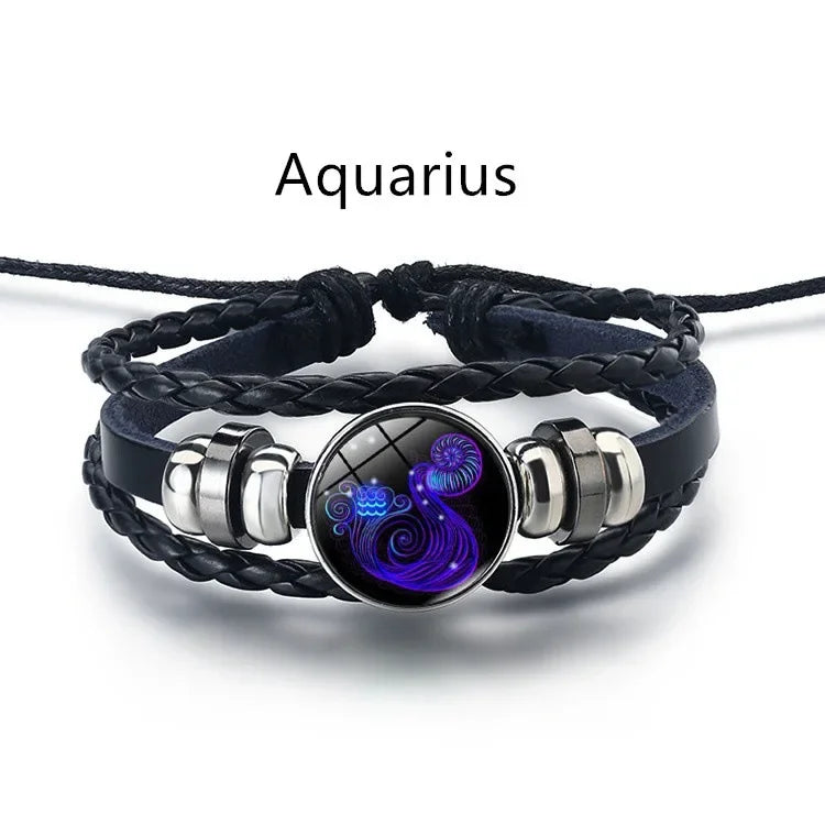 Gemini Leo Libra Scorpio Sagittarius 12 Constellation Luminous Bracelet Leather Bracelet Zodiac Charm Jewelry Bracelet for Men