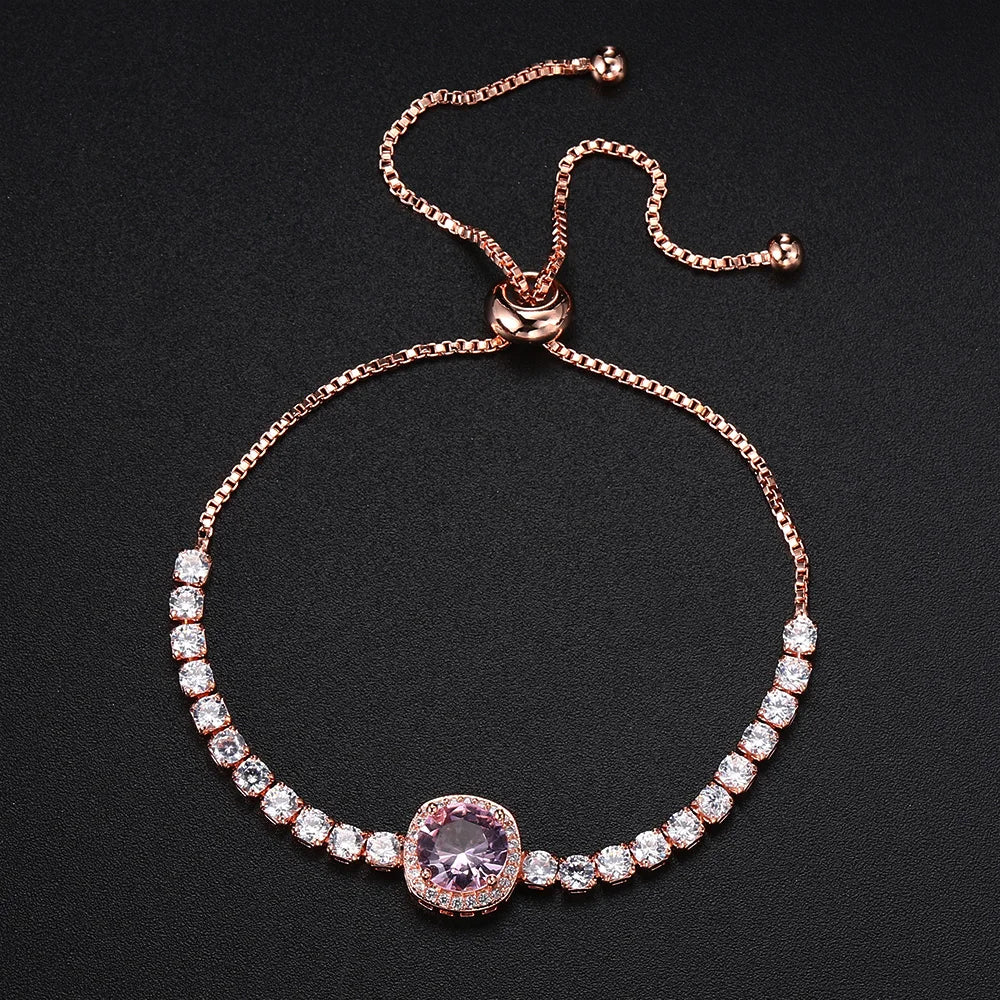 Sparkling Ajustable Tennis Bracelets For Women Men Punk Square Cubic Zirconia Hand Chain Rose Gold Plated Jewelry Gift KCH086