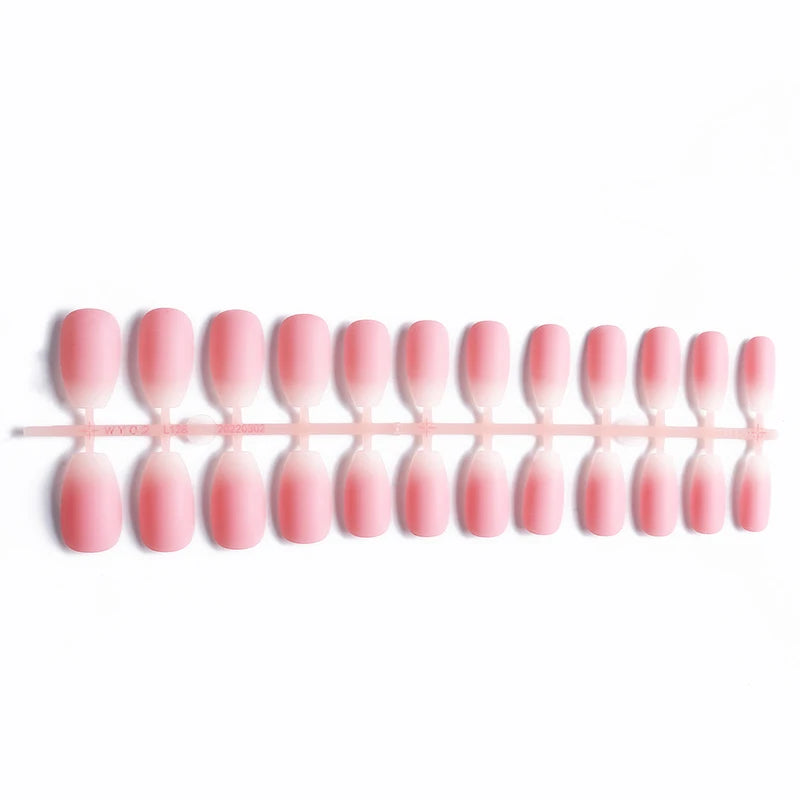 24pcs Short Matte Fake Nails For Women Cute Bride Red Blush French Tips Faux Ongles Press On False Nail Supplies No Jelly Glue