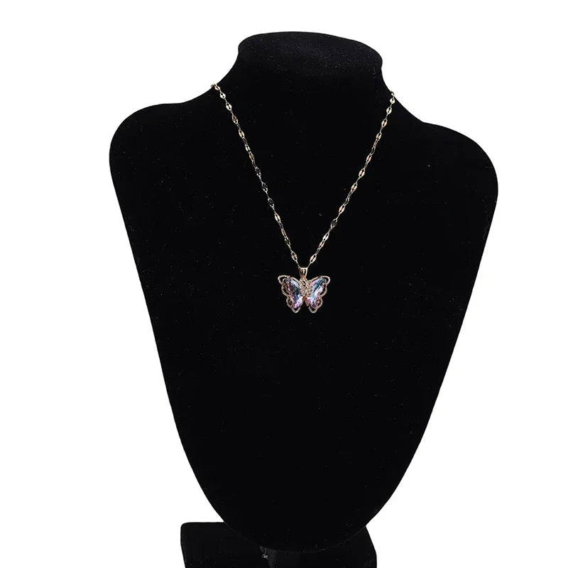 Micro-inlaid Crystal Butterfly Necklace Fashion European American Style Cute Classic Light Luxury Transparent Clavicle Chain