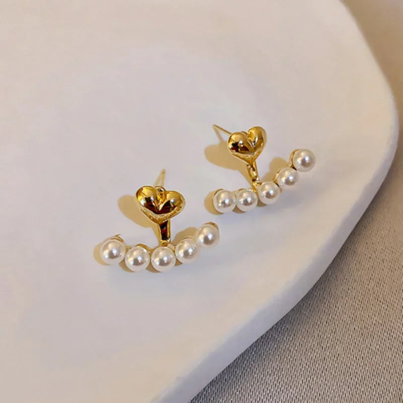 New 2024 Korean Fashion Heart Pearl Dangle Earrings for Women Luxury Wedding Jewelry Accessories for Women Gift Pendientes Mujer