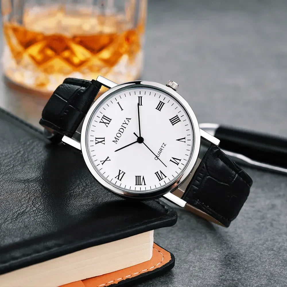 Men's Business Wrist Watch Luxury Leather Strap Analog Watches Ultra Thin Quartz Wristwatch Clock Men Women Casual Simple Watch
