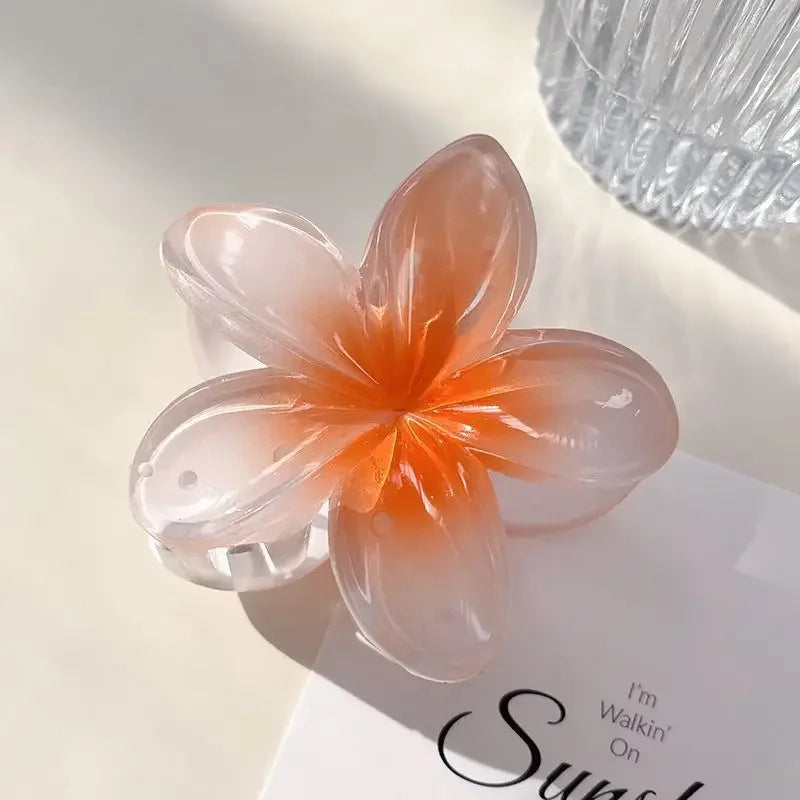 Hawaiian Flower Crab Hair Clips for Women Plumeria Barrettes Large Hair Claw for Thin/Thick Beach Hair Accessories for Girls 8cm