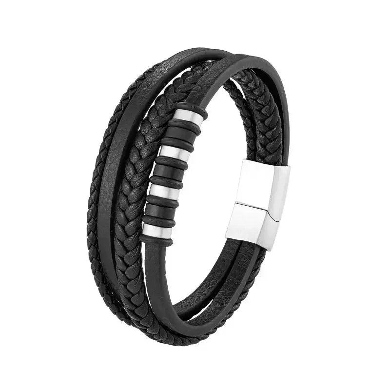 Hexagram Leather Bracelet Star of David Handwoven Double Layer Leather Magnetic Buckle Bracelet Judaism Amulet Jewelry for Men