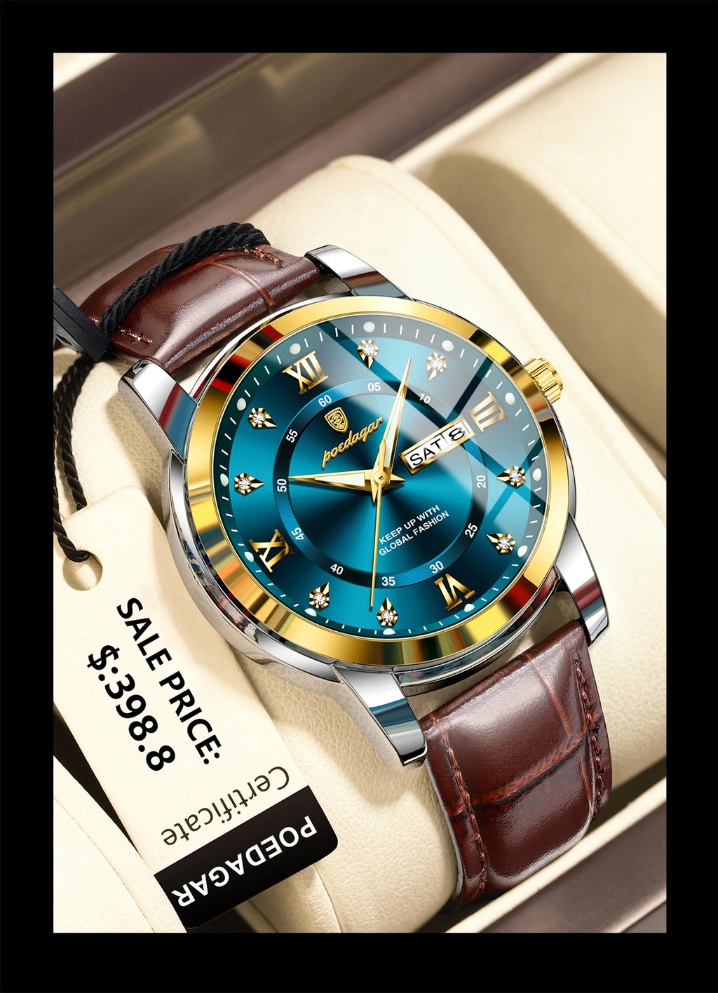 POEDAGAR Luxury Business Men Watch Waterproof Luminous Week Date Man Wristwatch High Quality Leather Sports Men's Quartz Watches