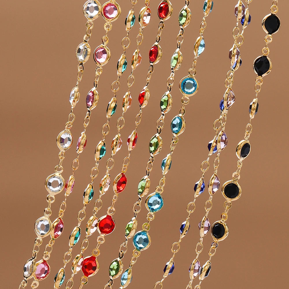 1Meter Colorful Glass Crystal Beads Chain Copper Chains For Necklace Bracelet Jewelry Making DIY Components Accessories