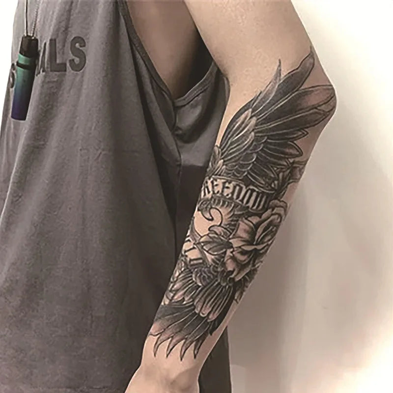 Long Lasting Temporary Tattoo Stickers Men Arm Sleeve Body Painting Juice Ink Fake Tattoo For Male Adult Semi Permanent Tattoos