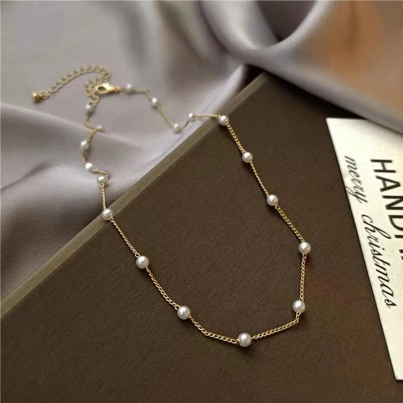 Fashion Black Clear Beads Chain Short Choker Necklace Female Jewelry Women Sweet Necklaces Bijoux Femme Ladies Party Gift