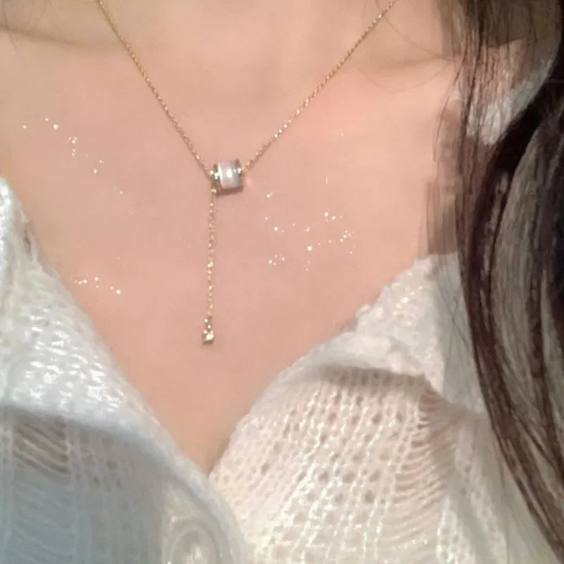 Round Bead Imitation Opal Short Chain Necklace Female Personality Simple Collarbone Chain Party Jewelry