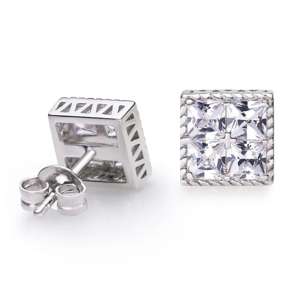 Popular Gold Color Earrings For Men Women Square Silver Color Cubic Zirconia Earings Charm Daily Wear Jewelry Push Back  OHE150