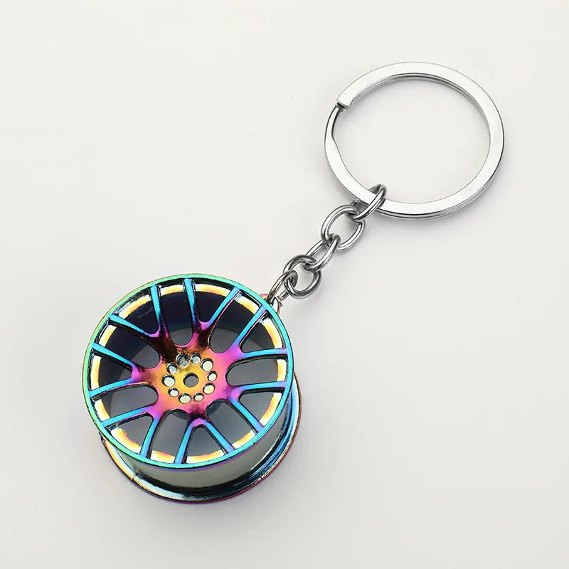 Car Wheel Hub Key Chain Car Tire Keychain Fingertip Gadget Alloy Keyring Pendant Toy Gift