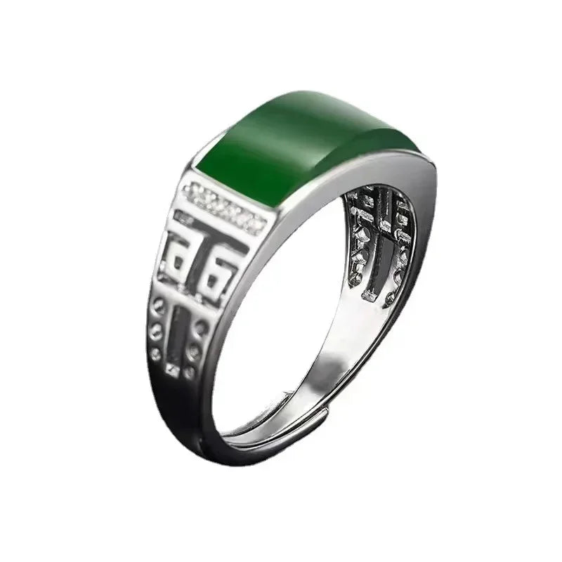 New Green Natural Hetian Jade Ring 925 Sterling Silver Ring Couple Rings Men Women Jewelry Lucky Stone Jade Finger Ring