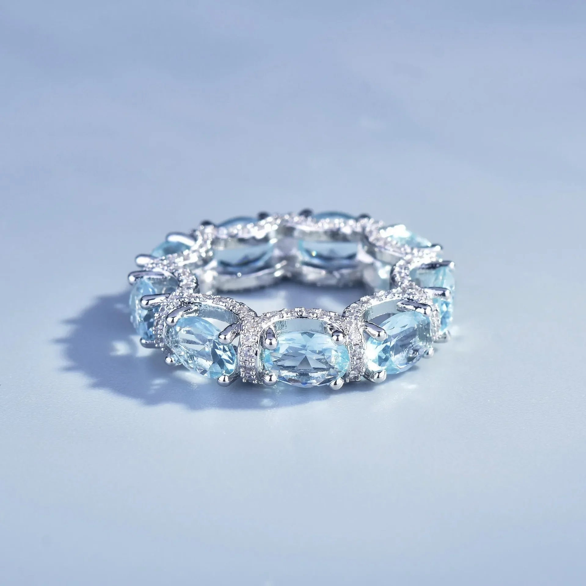 Fashion Jewelry Set for Women Round Aquamarine Bracelet Ring Sets Zircon Bridal Decoration Accessory Banquet Luxury Chain Gifts