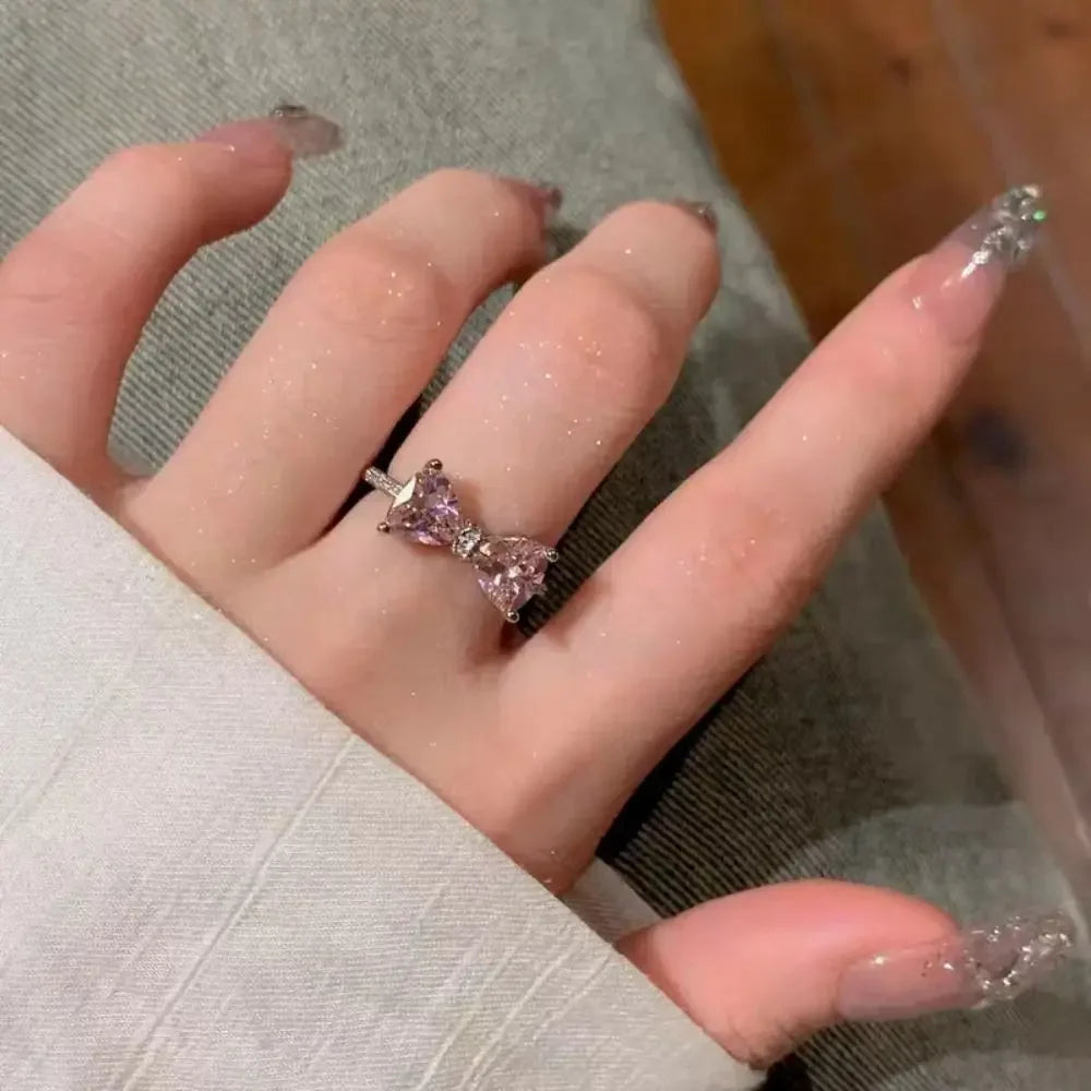 Fashion Bowknot Finger Rings Adjustable Bow Rings Jewelry Sweet Opening Ring Ornaments
