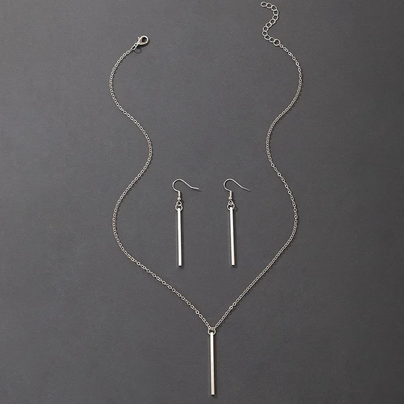 Elegant Gold Stick Jewelry Sets for Women Pendant Necklace Drop Earring Simlpe Adjustable Geometry Wedding Jewelry
