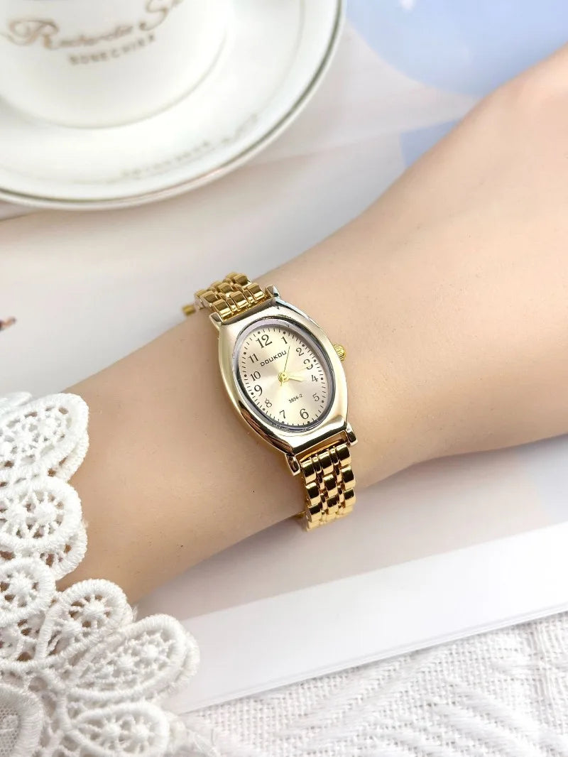 Brand Oval Watches for Women Ladies Gold Steel Strap Quartz Watch Simple and Fashionable Quartz Wristwatches Dropshipping