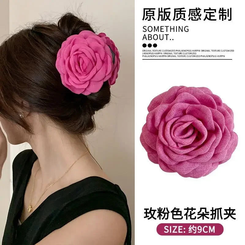 New Solid Color Fabric Flower Hair Claws for Women Fashion Light Luxury Shark Clips French Elegant Temperament Hair Accessories