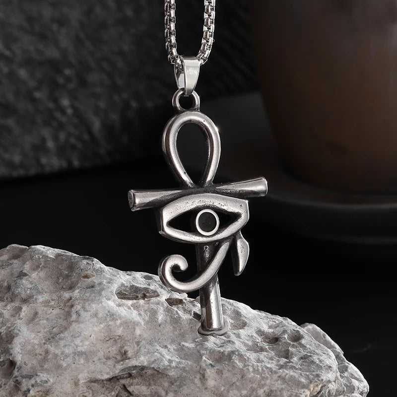 Shining Iced Out Ancient Egyptian God Eye of Horus Cross Pendant Necklace for Men and Women Hip Hop Trendy Amulet Jewelry Gift