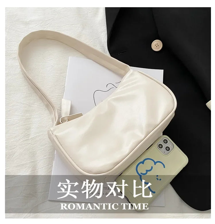 New PU Leather Women's Handbags Solid color Underarm Bag Fashion Armpit Shoulder Bag Simple Design Girls Small Shoulder Bags