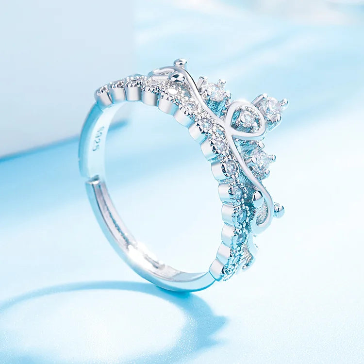 Elegant Princess Tiara Crown Adjustable Ring for Women Girl  zircon ring coronation ring