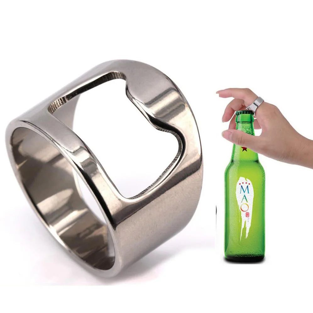 Bottle Opener Ring Creativity Corkscrew Stainless Steel Finger Ring Beer Can Openers Gadgets Cool Bar Kitchen Accessories Gifts