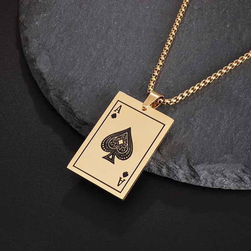 Hip-Hop Iced Out Spades Playing Card Necklace Men\'s Personalized Street Hip-Hop Rock Trend Jewelry Cool Luck Necklace