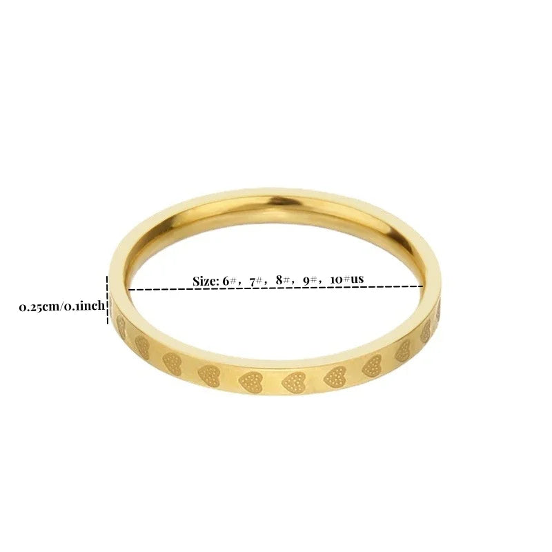 Stainless Steel Gold Color Multi Hearts 2.5mm Thin Finger Rings for Women Size 6/7/8/9/10# Wedding Engagement Jewelry Gifts