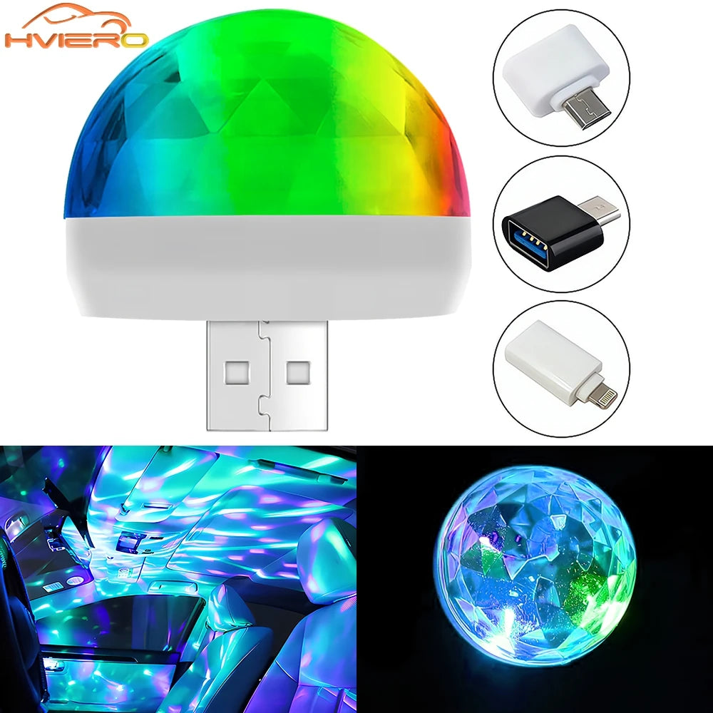 Car DJ RGB Music Sound Colorful LED Mini Mushroom Atmosphere Lights Auto USB-C IOS Holiday Party Karaoke Welcome Decoration 5V