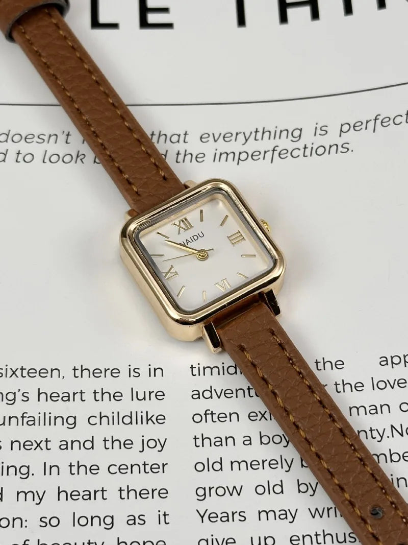 Vintage Small Square Watch Famous Brand Women Quartz Watch Luxury Gifts Ladies Clock Red Leather Strap Wristwatches Dropshipping