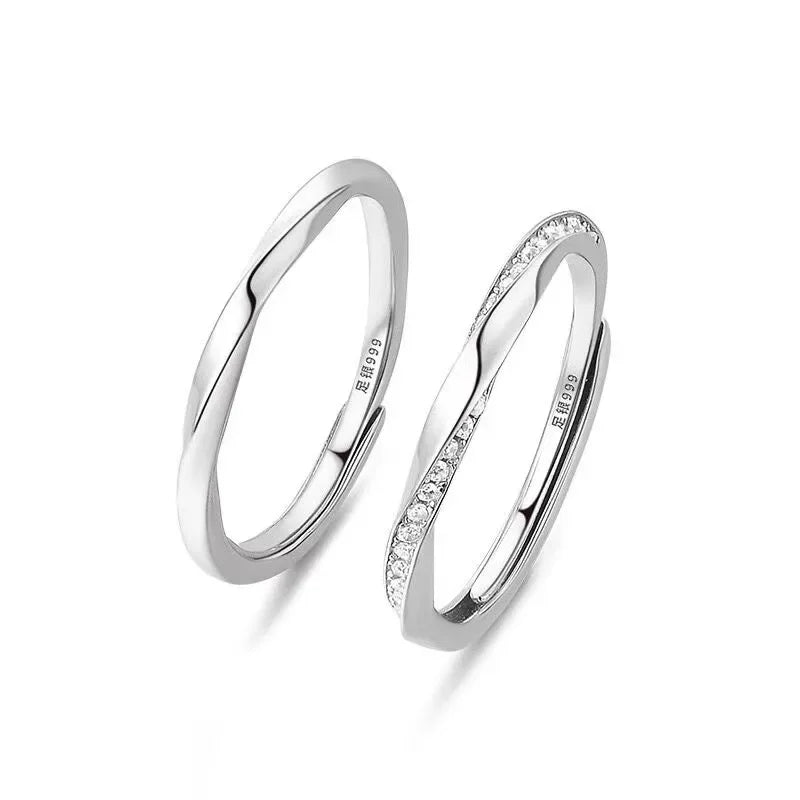 Fashion Couple Rings Set Silver Color Simple Opening Adjustable Finger Ring Light Luxury Jewelry For Women Men Anniversary Gift