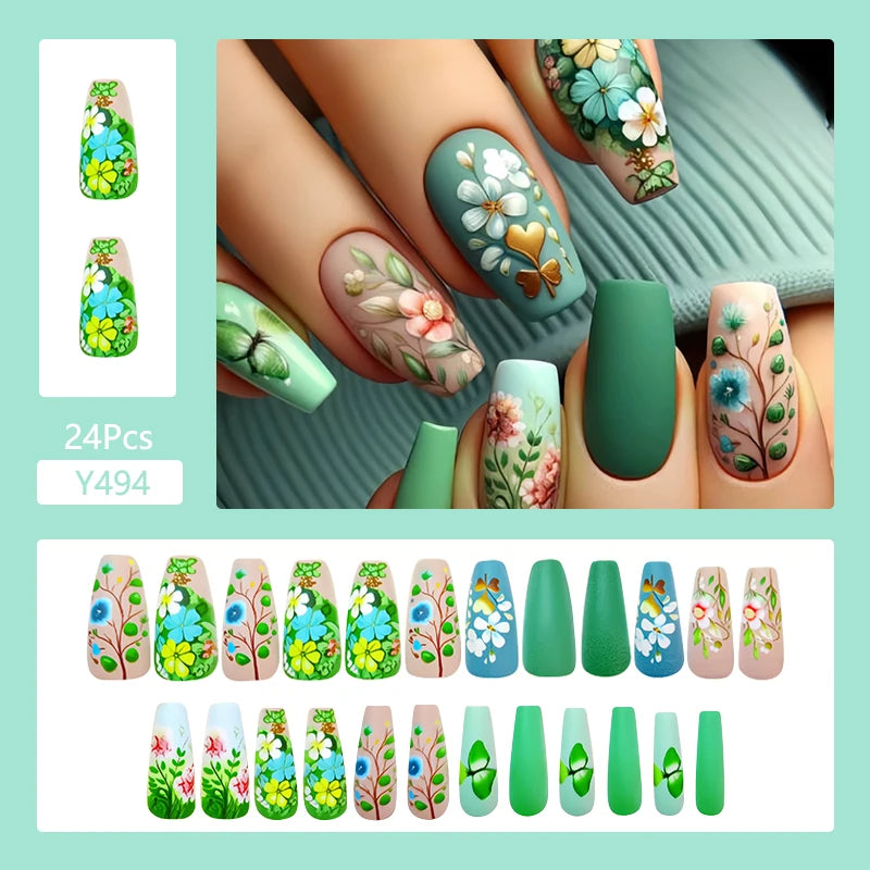 24Pcs/Set Cute and Playful Wearing False Nails French Design Fresh Press on Nail Art Removable Fake Nails