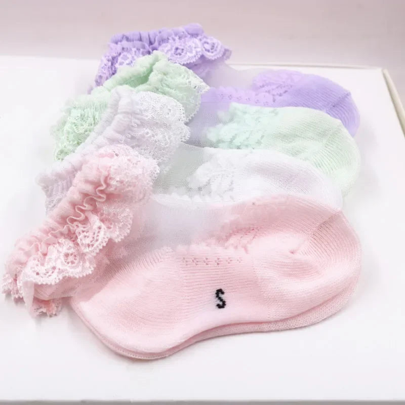 Cute Lace Flower Mesh Summer Newborn Baby Socks Cotton Baby Girl Socks See Through Anti Slip Socks Calcetines Skarpetki Sokke