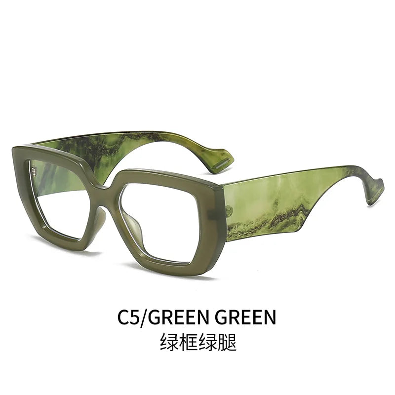 New Fashion Colorful Square Women Glasses Frame Clear Anti Blue Light Spring Hinge Wide Legs Eyewear Men Optical Polygon Frame