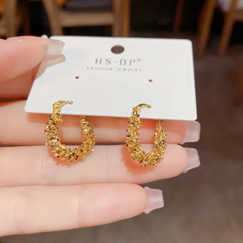LATS Retro Light Luxury Exaggerated Twisted Metal Hoop Earrings for Women Fashion High-end Niche Design Jewelry Wholesale