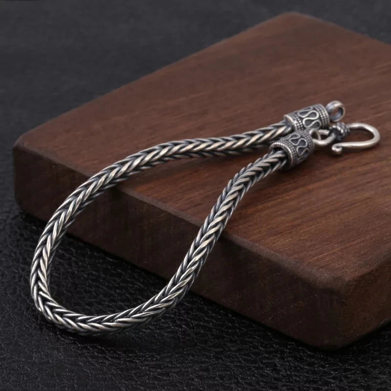 Vintage Twist Braided Square Cuff Bracelet Silver Plated Foxtail Chain Men's Bracelet Punk Casual Jewelry Gift