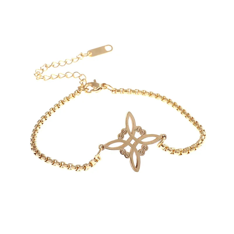 Stainless Steel Witch Knot Adjustable Ring Fashion Women Girls Good Luck Casual Party Jewelry Gift