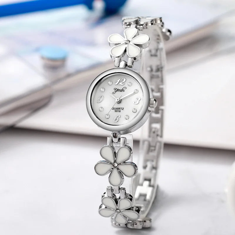 Korean Fashion Women's Watches Flower Shaped Strap Rhinestone Dial Ladies Quartz Wristwatches Dropshipping Relojes Para Mujer