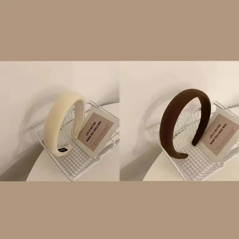 Fashion Padded Headbands For Women Wide Velvet Bezel Hair Band Hair Hoop Girl Sponge Thick Solid Color Hair Accessories Headwear