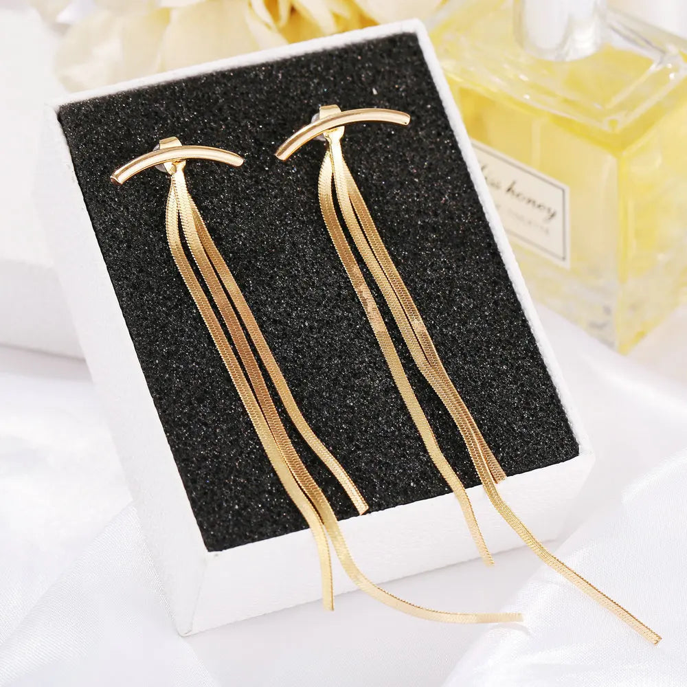 Trend Long Wire Tassel Thread Chain Climb Star Heart Beads Pendants Drop Earrings for Women Straight Hanging Ear Jewelry