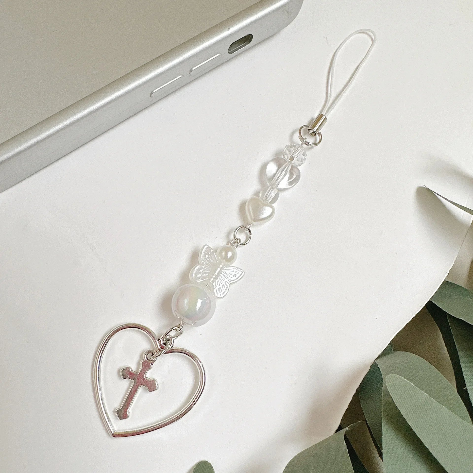 Candy Color Pearl Bowknot Phone Chain Sweet Bear Heart Pendant Earphone Case Anti-Lost Lanyard Bag Decor