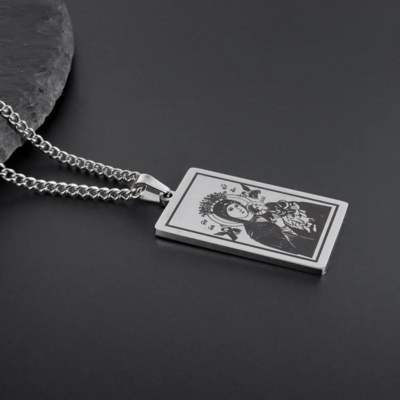 Beautiful Stainless Steel Catholic Virgin Mary Portrait Square Pendant Necklace for Men and Women Religious Catholic Jewelry